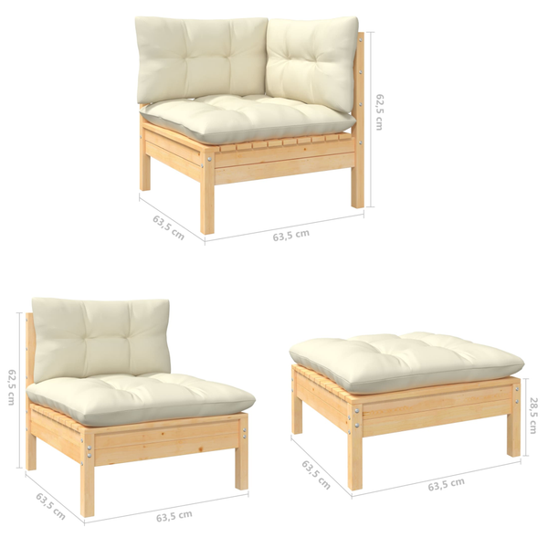 Patio Furniture Sets 5 Piece Garden Lounge Set With Cream Cushions Pinewood