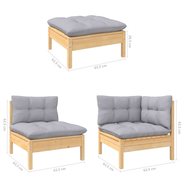 Patio Furniture Sets 5 Piece Garden Lounge Set With Grey Cushions Pinewood