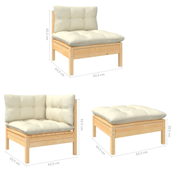 6 Piece Garden Lounge Set With Cream Cushions Solid Pinewood Patio Furniture Sets