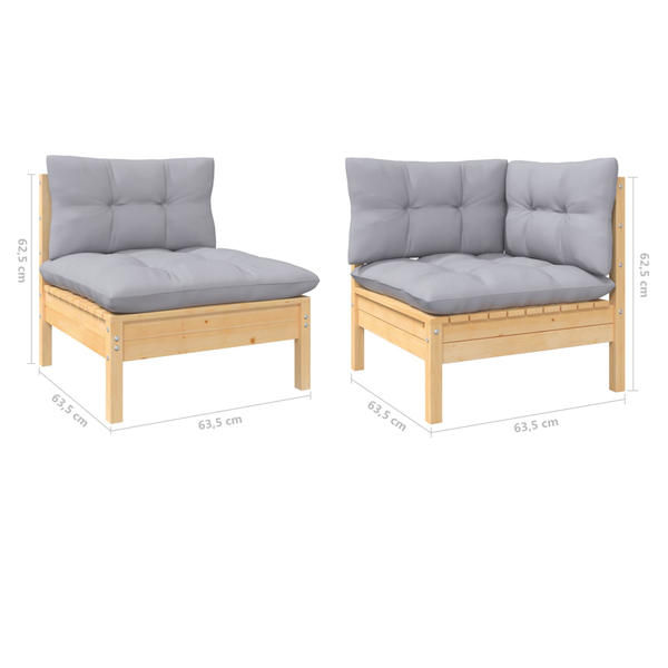 Patio Furniture Sets 6 Piece Garden Lounge Set With Grey Cushions Solid Pinewood