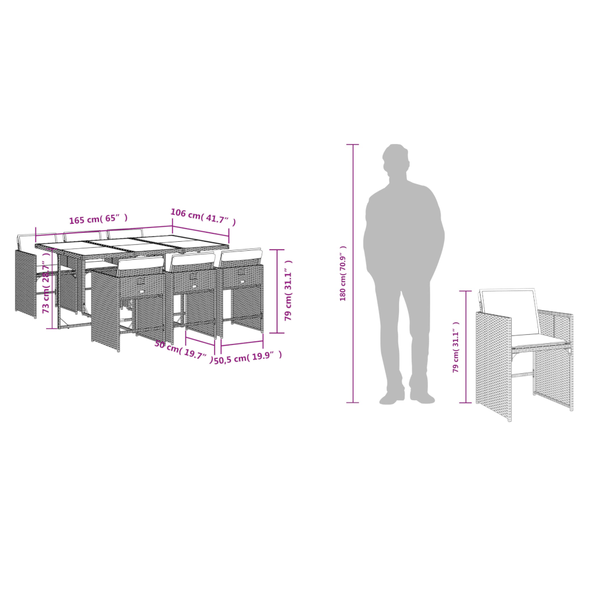 7 Piece Garden Dining Set With Cushions Black Poly Rattan Outdoor Dining Sets