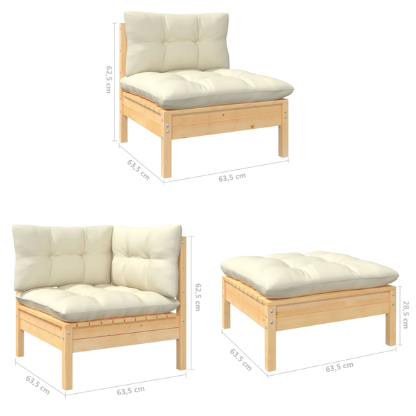 Patio Furniture Sets 8 Piece Garden Lounge Set With Cream Cushions Pinewood