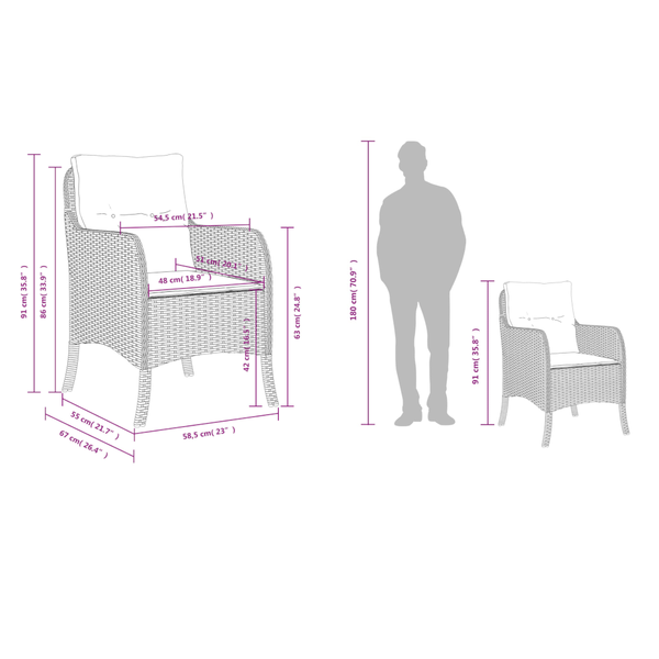 Garden Chairs With Cushions 2 Pcs Black Poly Rattan Patio Chairs