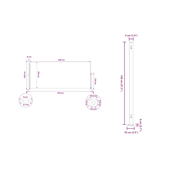 Vidaxl Patio Retractable Side Awning 220X514cm Grey Awnings