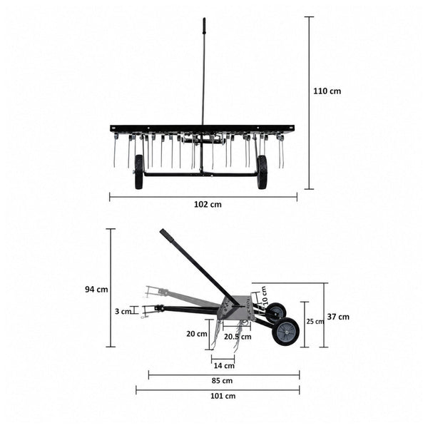 Ride On Mower Scarifier 100 Cm Working Width Galvanised Steel Other Garden Hand Tools & Equipment