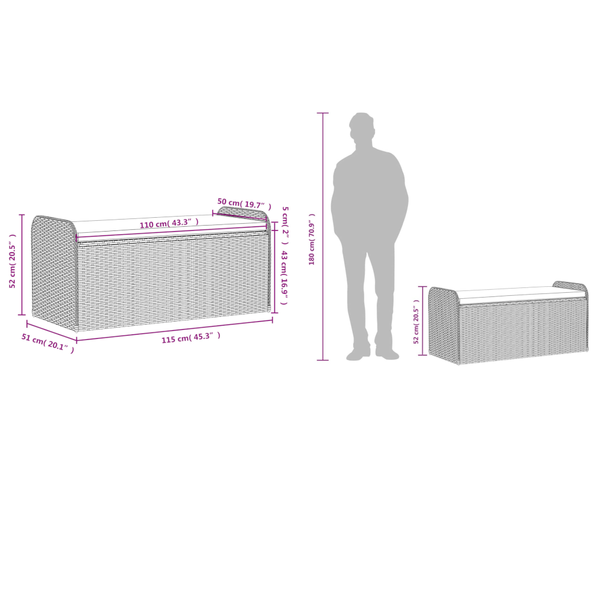 Storage Bench With Cushion Black 115X51x52 Cm Poly Rattan Patio Benches