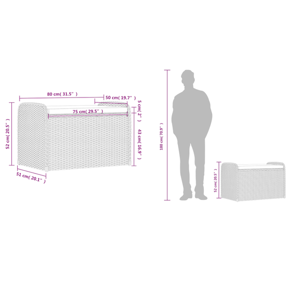 Storage Bench With Cushion Grey 80X51x52 Cm Poly Rattan Patio Benches