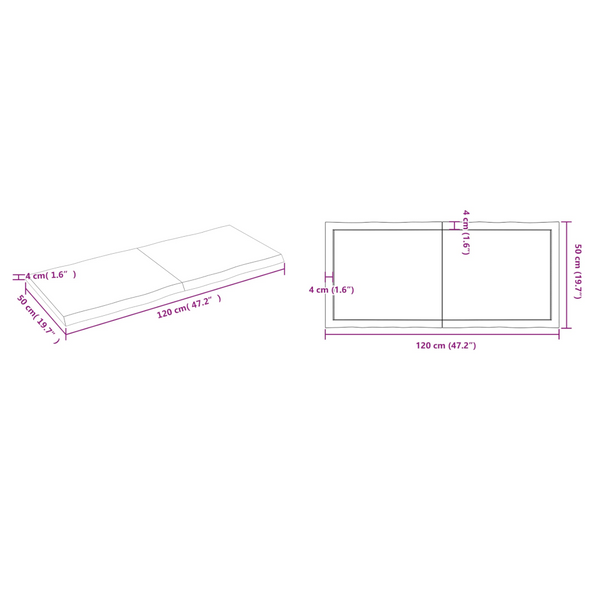 Table Top Light Brown 120X50x(2 4)Cm Treated Solid Wood Live Edge Tables