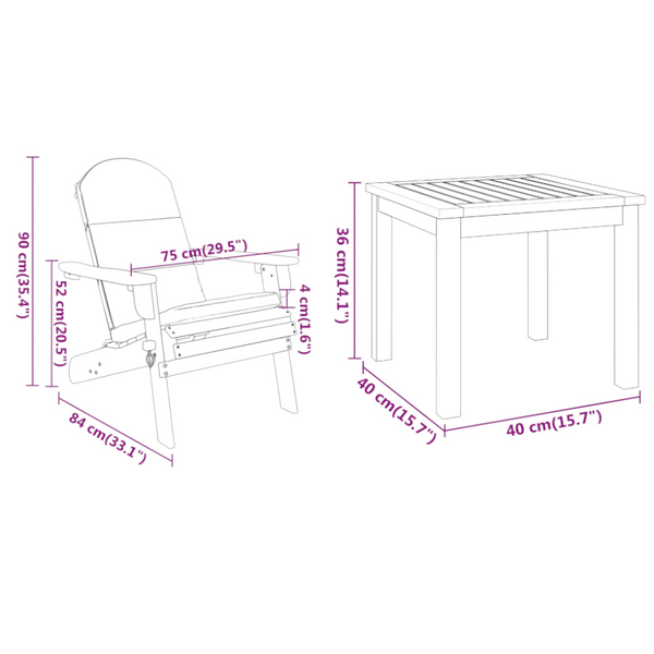Vidaxl 3 Piece Adirondack Garden Lounge Set Solid Wood Acacia Loungers