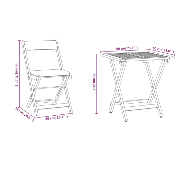 3 Piece Folding Bistro Set With Cushions Solid Wood Acacia Patio Furniture Sets