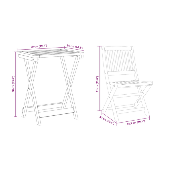 Vidaxl 3 Piece Folding Garden Dining Set Solid Wood Acacia Outdoor Dining Sets