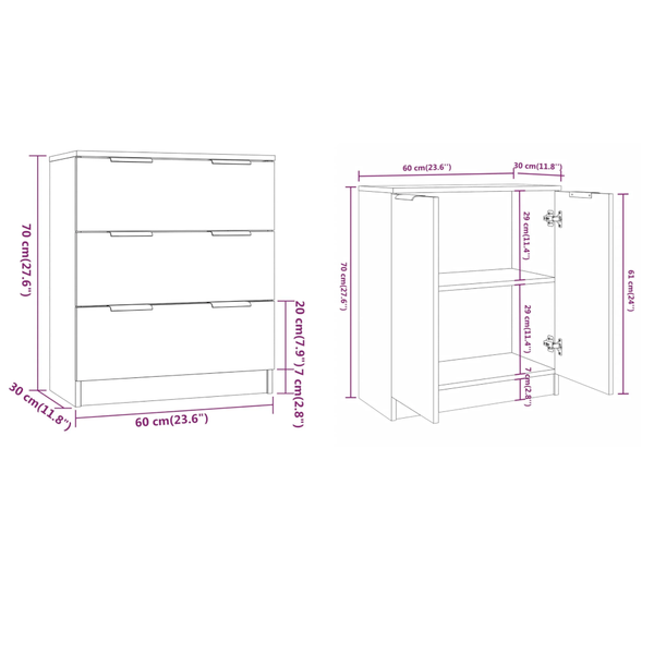 3 Piece Sideboards Concrete Grey Engineered Wood Sideboards & Buffets