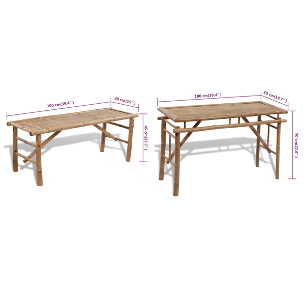 Patio Furniture Sets Beer Table With 2 Benches 100 Cm Bamboo
