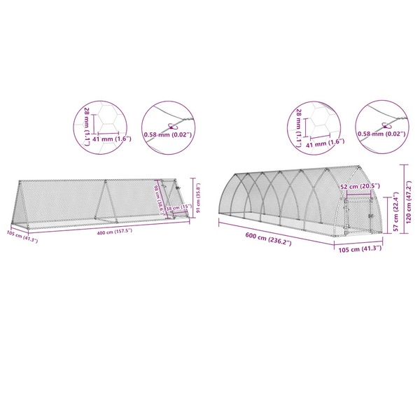 Vidaxl Chicken Cage Silver 400X105x91 Cm Galvanised Steel Small Animal Cages & Hutches