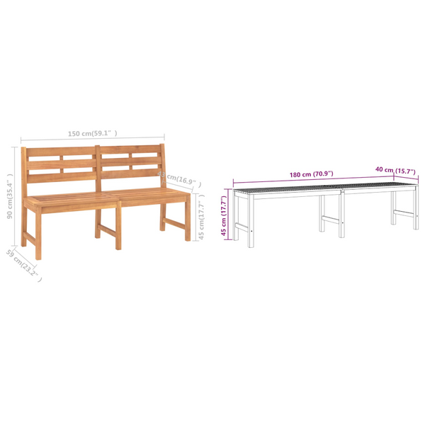 Vidaxl Garden Bench 150 Cm Solid Teak Wood Patio Benches