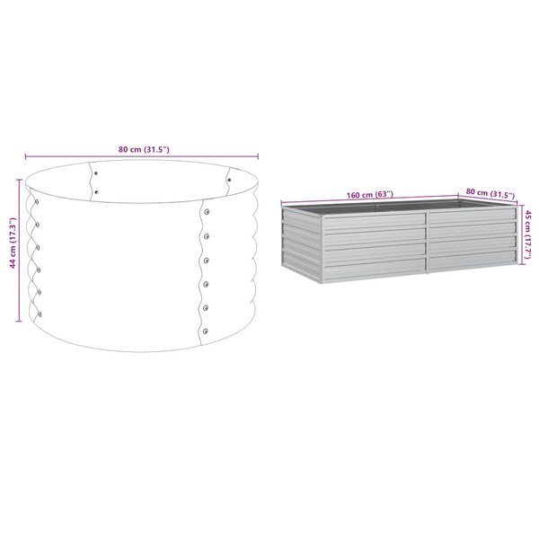 Vidaxl Garden Raised Bed 160X80x45 Cm Galvanized Steel Silver Raised Garden Beds