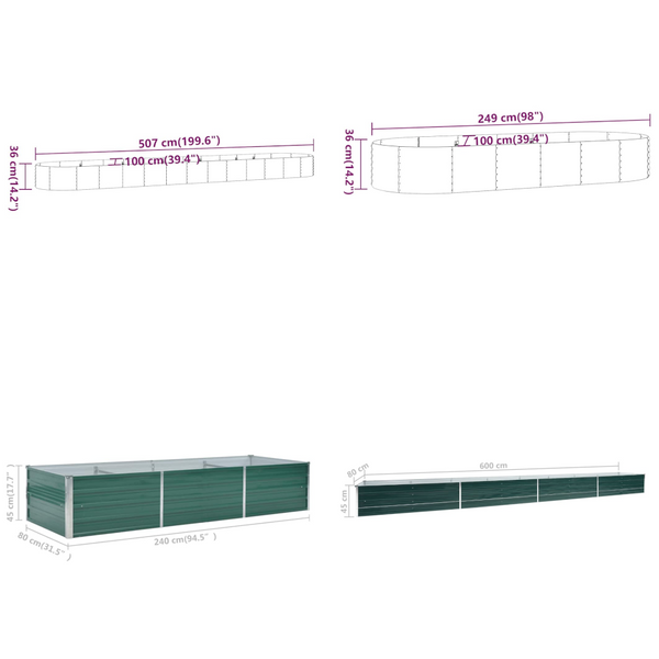 Vidaxl Garden Raised Bed Galvanised Steel 240X80x45 Cm Green Raised Garden Beds