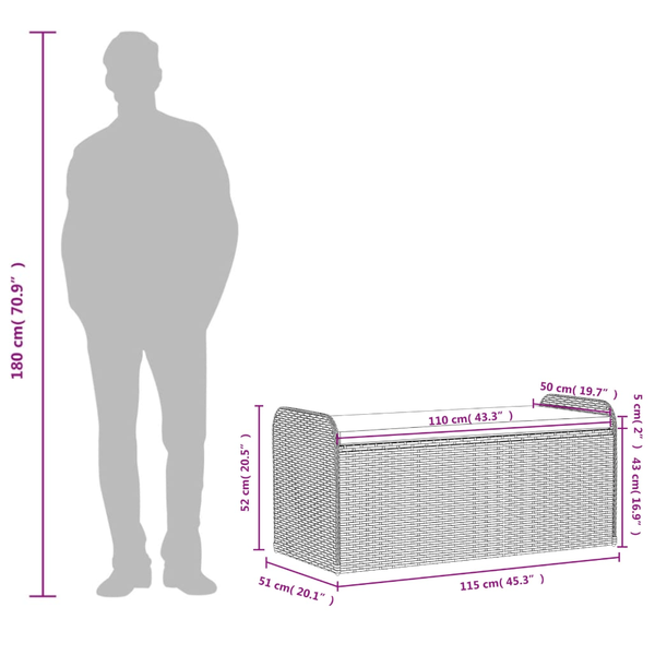Storage Bench With Cushion Grey 115X51x52 Cm Poly Rattan Patio Benches