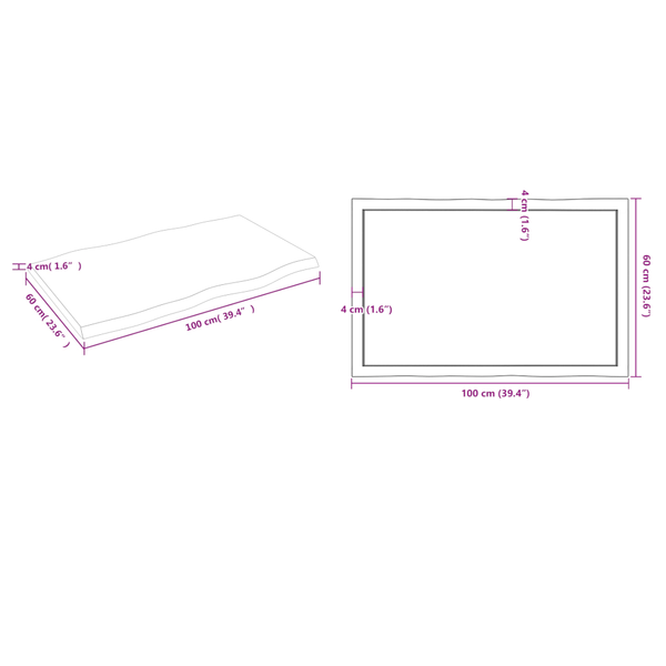 Table Top Light Brown 100X60x(2 4)Cm Treated Solid Wood Live Edge Tables