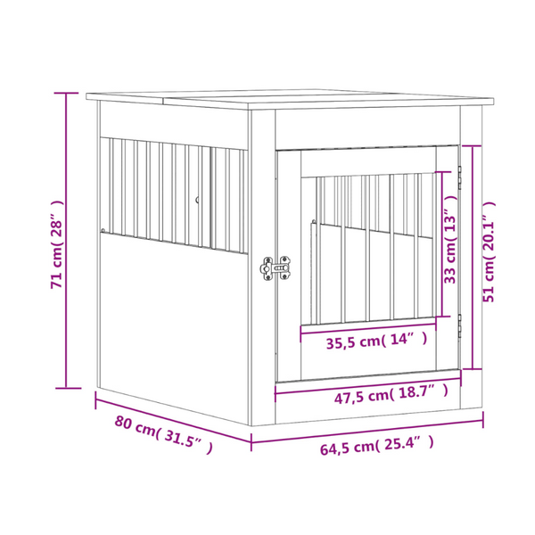 Dog Crate Furniture Black 64.5X80x71 Cm Engineered Wood Dog Kennels