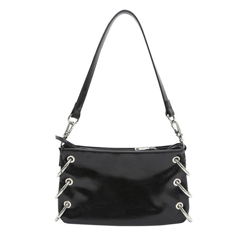 Vintage Baguette Punk Style Women Shoulder Bags Retro Split Leather Solid Ladies Messenger Handbag