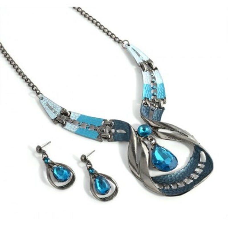 Veile Studios Blue Water Drop Earrings Necklace Set Dodger Jewellery Sets