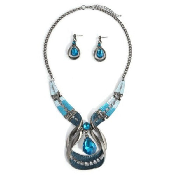 Veile Studios Blue Water Drop Earrings Necklace Set Dodger Jewellery Sets