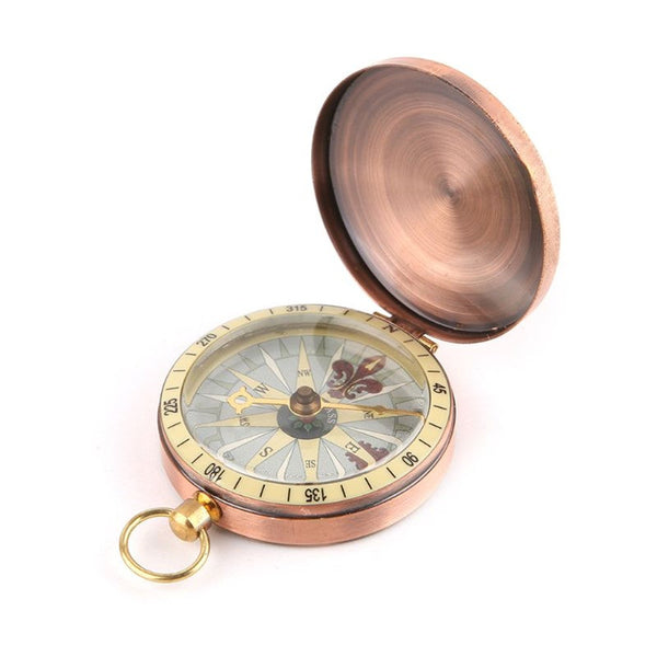 Copper Flip Cover Metal Pocket Watch Compass Camping Hiking Boating Nautical Marine Survival Compasses