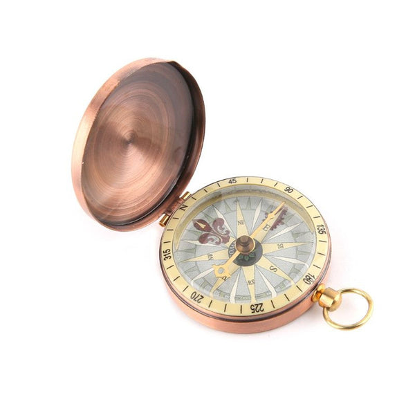 Copper Flip Cover Metal Pocket Watch Compass Camping Hiking Boating Nautical Marine Survival Compasses