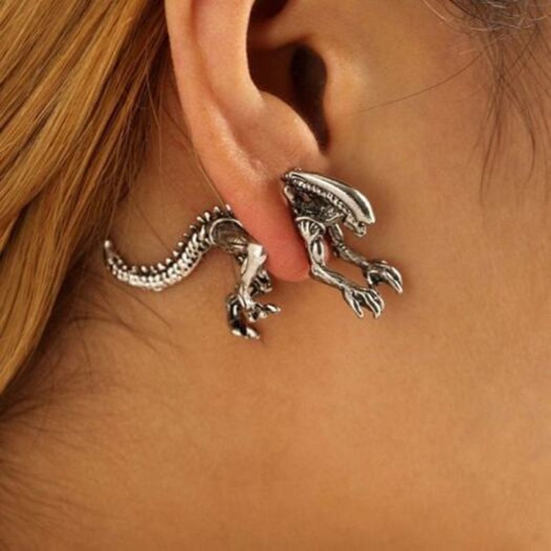 Veile Studios Dinosaur Skeleton Ear Jackets Silver Earrings