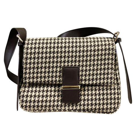 Vintage Messenger Handbags Houndstooth Pattern Women Shoulder Bags Flap Pu Leather Casual Crossbody For