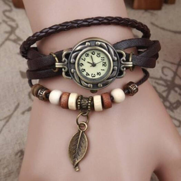 Veile Studios Tree Leaf Braid Bracelet Watch Brown Watches