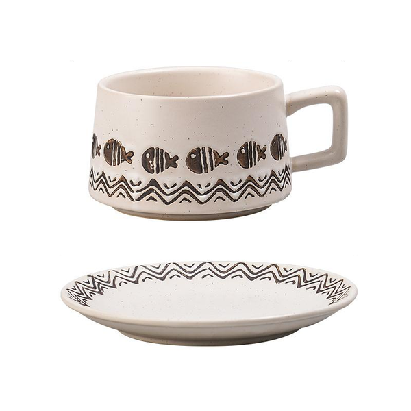 Ceramic Coffee Cup And Saucer Set Elegant Afternoon Tea Wave Fish White Cups & Saucers