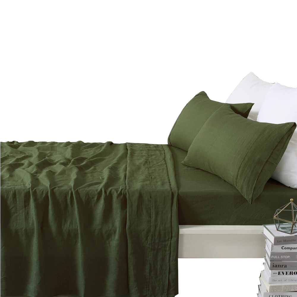 Design Homewares 100% Linen Olive Sheet Set Sheets