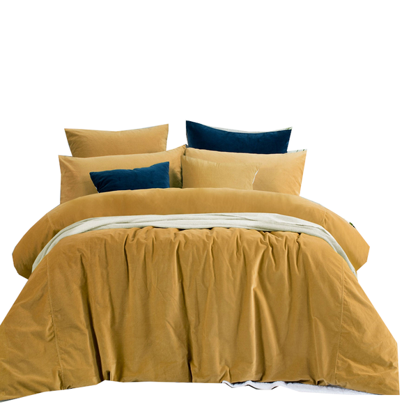 Design Homewares Cotton Velvet Quilt Cover Set Gold Harmony Quilt Covers