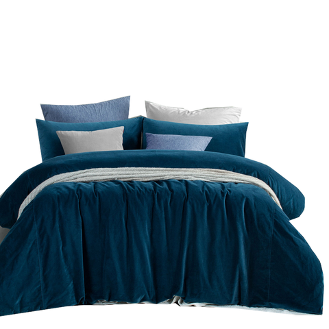 Design Homewares Cotton Velvet Quilt Cover Set Riverland Blue Super King Quilt Covers