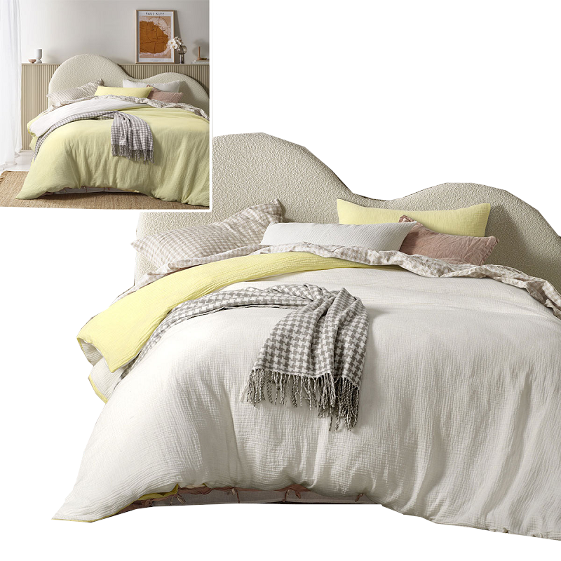 Design Homewares Hugo Reversible White Butter Cotton Gauze Quilt Cover Set Quilt Covers