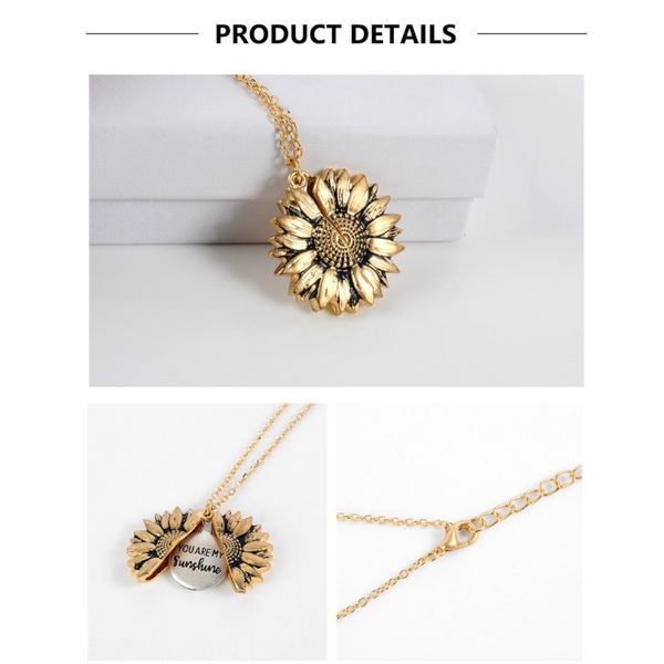 Vintage Sunflower Locket Pendant Necklace Boho Jewellery