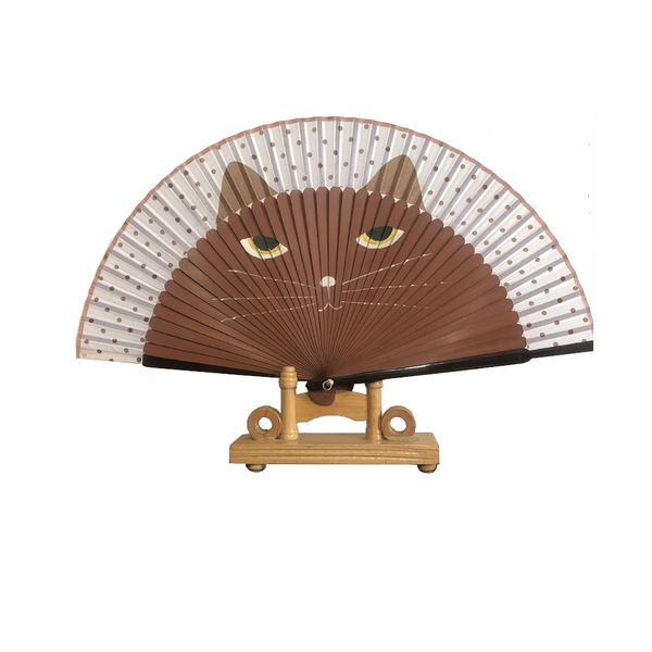 Vintage Cat Pattern Tassel Dancing Folding Hand Fan Craft Gift Home Decoration-Apricot