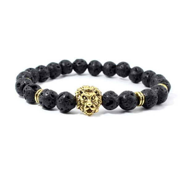 Veile Studios Bangles Volcanic Stone Lion Head Charm Natural Semi Precious Beads Bracelets