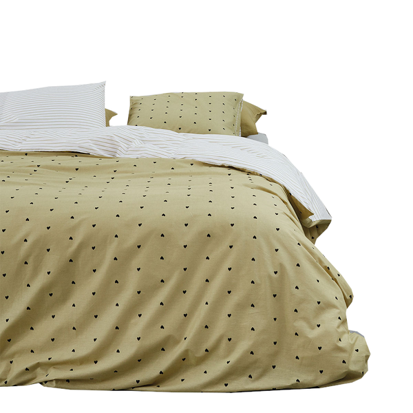 Vtwonen Striped Hearts Yellow Cotton Quilt Cover Set Quilt Covers