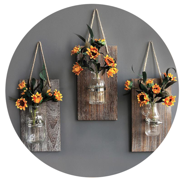 Glass Vase On Hanging Wooden Wall Plaque Home Decor