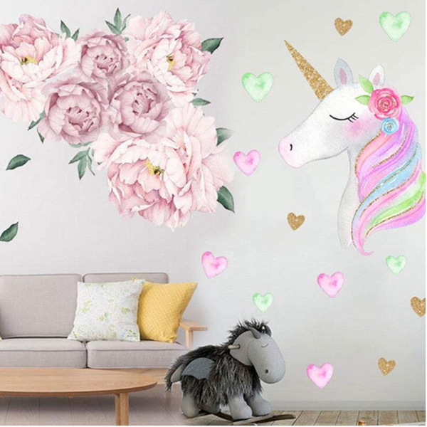 Wallpaper Decals Pretty Unicorn Or Flower Stickers Girls Home Room Nursery Decor