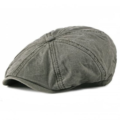 Washed Cotton Old Octagonal Hat Simple Retro Beret Elastic Fit For 56 59Cm Army Green