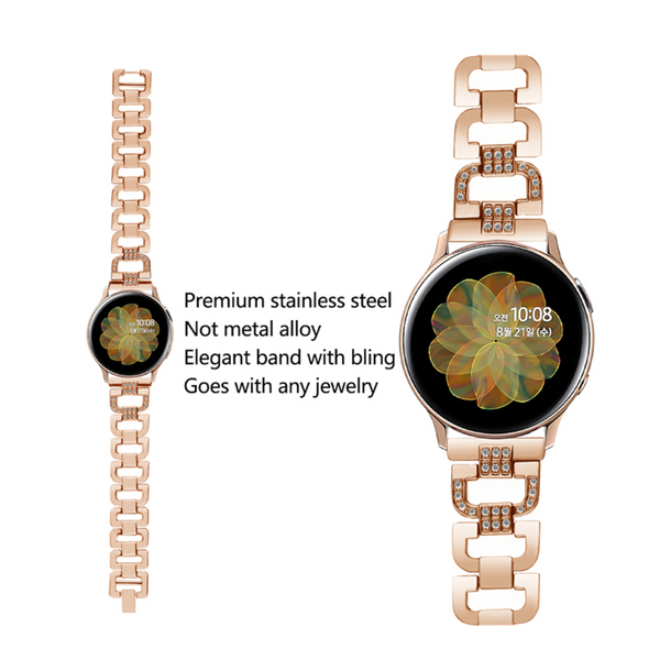 Watch Band For Samsung Galaxy Active 2 Strap Diamond Word Chain Rose Gold 20Mm Watch Bands