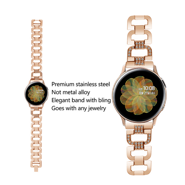 Watch Band For Samsung Galaxy Active 2 Strap Diamond Word Chain Rose Gold 20Mm