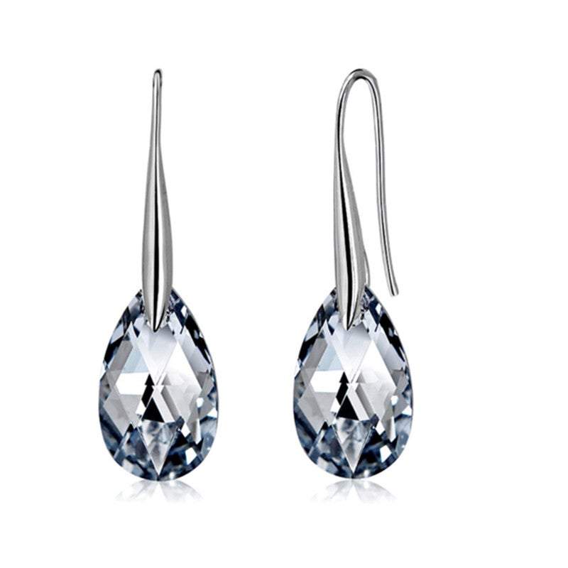 Veile Studios Water Drop Sterling Silver 925 With Austrian Crystal Clear Teardrop Pierced Earrings