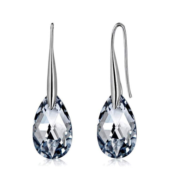 Veile Studios Water Drop Sterling Silver 925 With Austrian Crystal Clear Teardrop Pierced Earrings