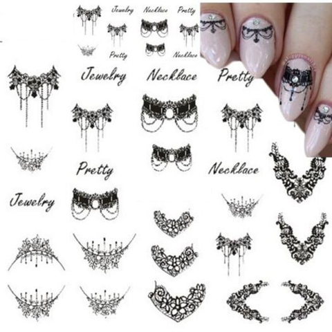 Water Nail Art Stickers Decal Manicure Flower Design Labels Decoration Black