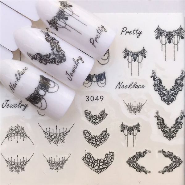 Water Nail Art Stickers Decal Manicure Flower Design Labels Decoration Black